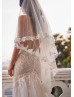 Double Straps Beaded Ivory Lace Tulle Shimmering Wedding Dress